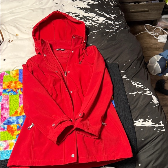 Nautica Jackets & Blazers - Nautica Red Hooded Jacket with Snap & Zip Closure